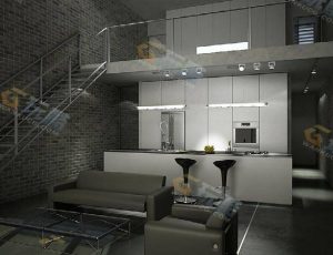 砖墙风格复式客厅Blender模型