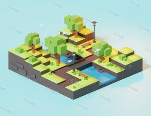 low poly低多边形卡通场景10-Blender工程源文件