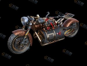 蒸汽朋克风摩托车Blender模型