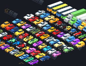 低多边形汽车套装Blender模型