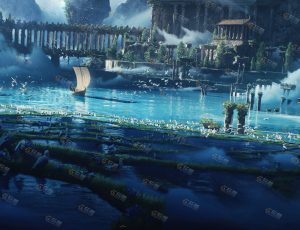 亚特兰蒂斯遗迹海边城堡大景Blender工程源文件