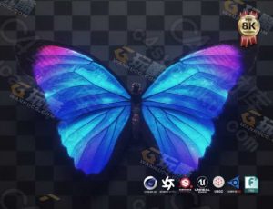 蓝色高精度影视级动画蝴蝶C4D模型