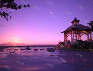 浪漫星空下的凉亭场景工程源文件