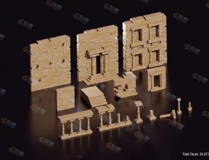 沙漠遗迹破损建筑模型套装