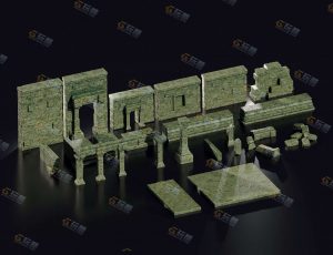 古庙石碑建筑物件模型套装