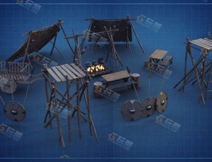 中世纪露营道具模型