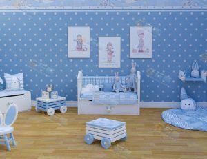 可爱蓝色婴儿小房间场景模型工程