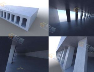 创意水泥建筑展示厅场景模型