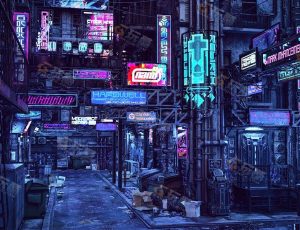 赛博朋克后巷街道场景工程模型