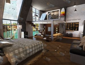 阁楼房大间场景工程模型