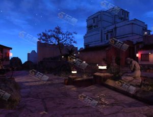 中国夜晚小乡镇工程模型