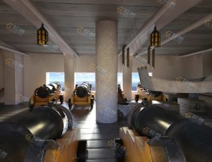 海盗床炮室场景工程模型