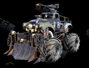 废土风大轮越野战斗车Blender模型