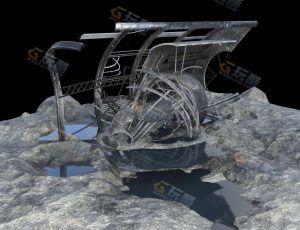 飞船破损残骸遗地场景工程模型