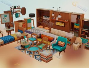 低多边形室内Blender资产库