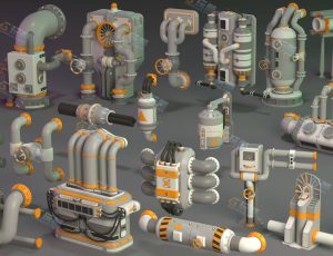 壁管机构道具Blender资产库