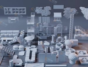 屋顶和外部模块化Blender资产库