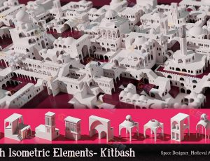 50个建筑等距元素Blender资产库