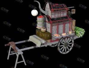 古代花市二轮拖车模型