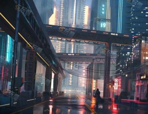 Blender素材—夜晚赛博朋克城市街道工程源文件