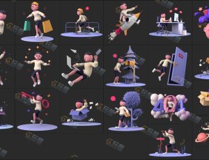 创意卡通小男孩场景道具Blender资产库