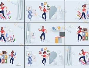 C4D可爱创意卡通男女场景模型包