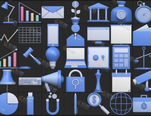 办公商务主题道具模型Blender资产库