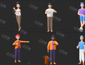 8个可爱低多边形创意卡通人物模型