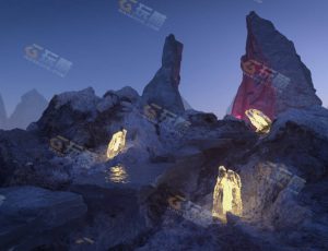 Blender资源—魔幻岩石水晶发光场景工程模型