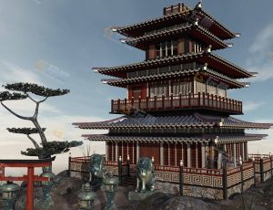 Blender素材—中国寺庙阁楼工程源文件