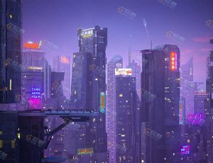 赛博朋克夜景建筑Blender资产库