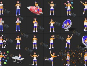 可爱有趣卡通男孩Blender资产库