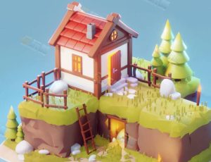 Blender素材—岛上可爱的低聚小屋工程源文件