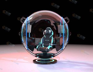 Blender素材—科技玻璃球控制舱模型（带动画）