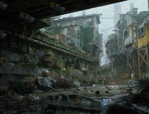 超精细废墟遗弃的机器人科幻场景C4D工程源文件