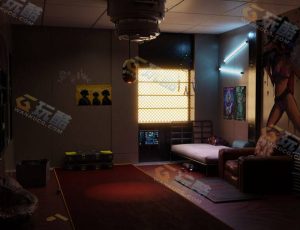 Blender素材—赛博朋克个人休息卧室工程源文件