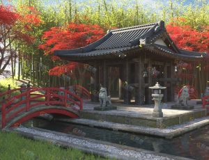Blender素材—日本神社树林工程源文件