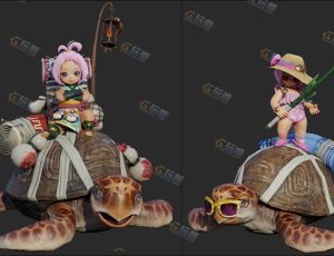 Blender资源—骑乌龟的孩童模型