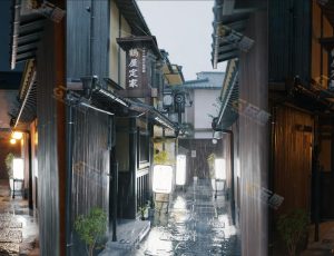 Blender源文件—不同时间气候的日本小巷