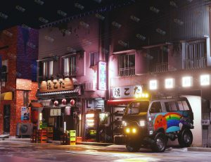 Blender工程源文件—日本朋克风深夜街道