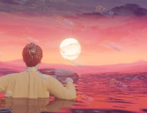 Blender工程源文件—夕阳海洋漂流的女孩