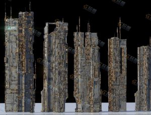 Blender模型—4个高细节赛博朋克建筑