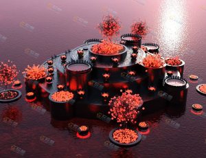 Blender工程源文件—红色灯光植物栖息地