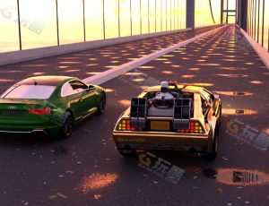 Blender工程源文件—夕阳桥上的汽车