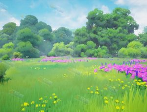 UE5素材—程序化卡通花草植物场景