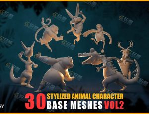 30个卡通风格化动物基础模型Blender资产库