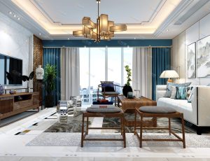 C4D工程源文件—中式现代客厅