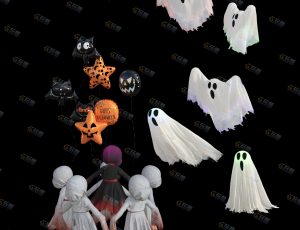 万圣节卡通恐怖幽灵元素Blender资产库