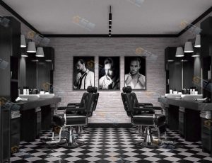 Blender工程源文件—黑色时尚装修风格理发店