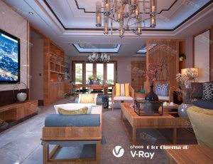 C4D工程源文件—现代木质客厅